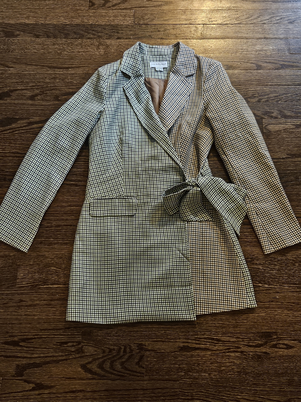 Never Fully Dressed Black and White Houndstooth Tie-Waist Blazer